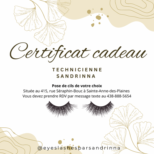 Carte cadeau numérique | Pose de cils par Sandrinna à Sainte-Anne-des-Plaines