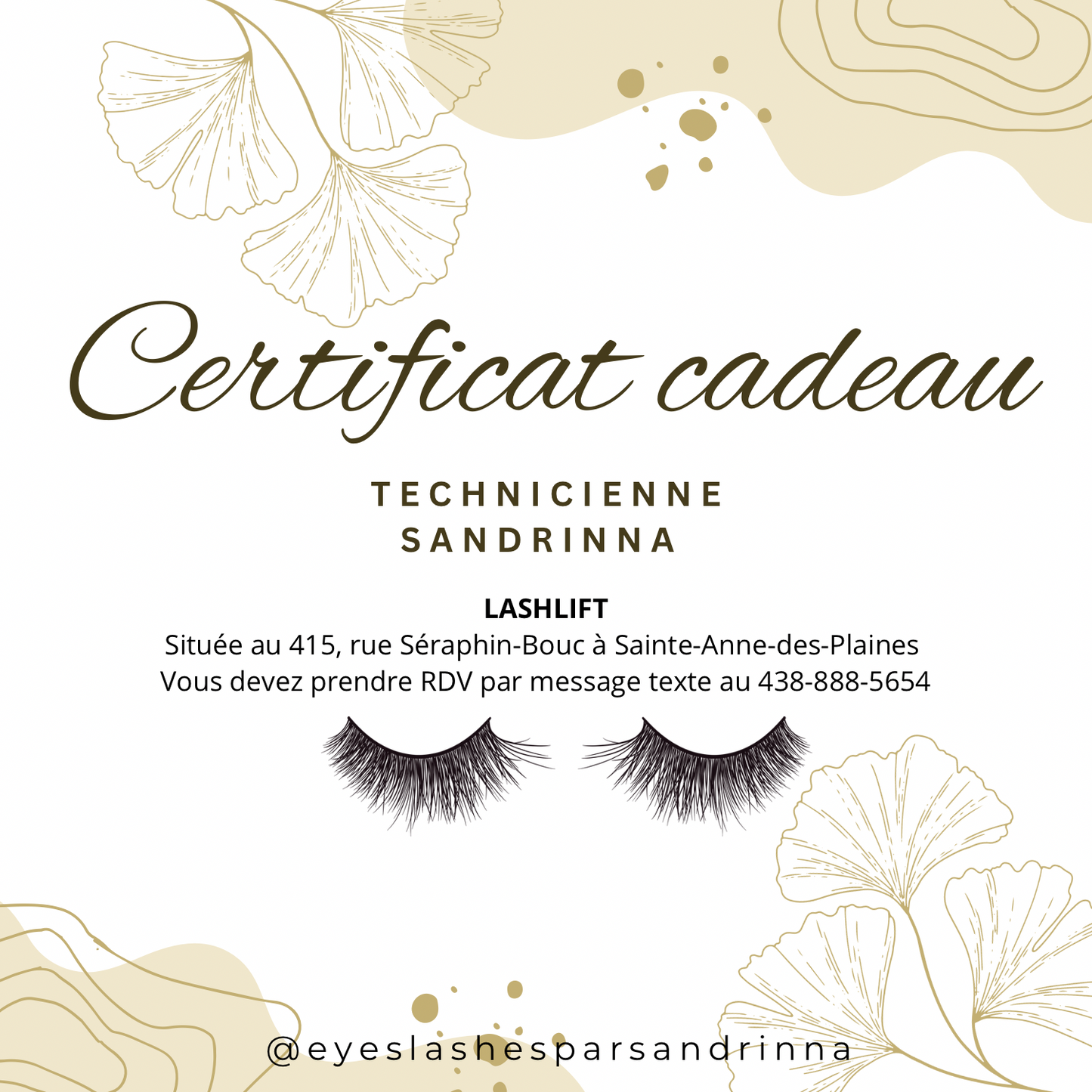 Carte cadeau numérique | Lashlift par Sandrinna à Sainte-Anne-des-Plaines